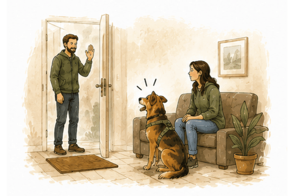 Hund reagiert auf die Begegnung mit einem Menschen