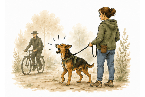 Hund reagiert an der Leine auf einen anderen Hund